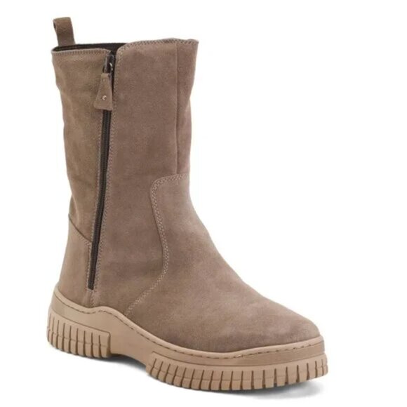 NEW HUSH PUPPIES Suede Mid Shaft Booties With Zip brown for women 364tn - Picture 1 of 6